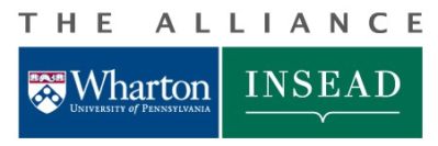 Logos of The Wharton School at the University of Pennsylvania and INSEAD with the text "The Alliance".